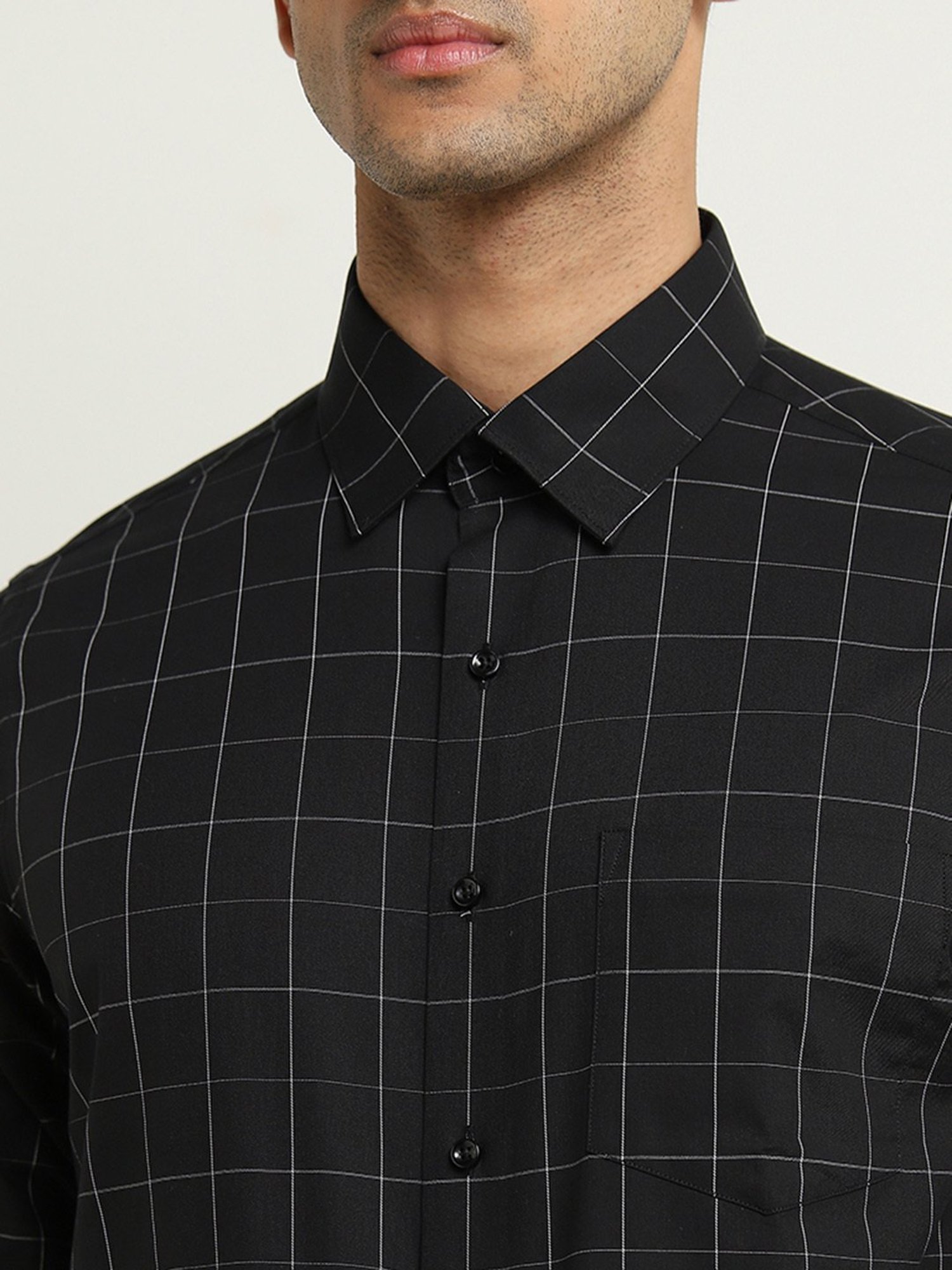 WES Formals by Westside Black Checks Printed Slim-Fit Shirt