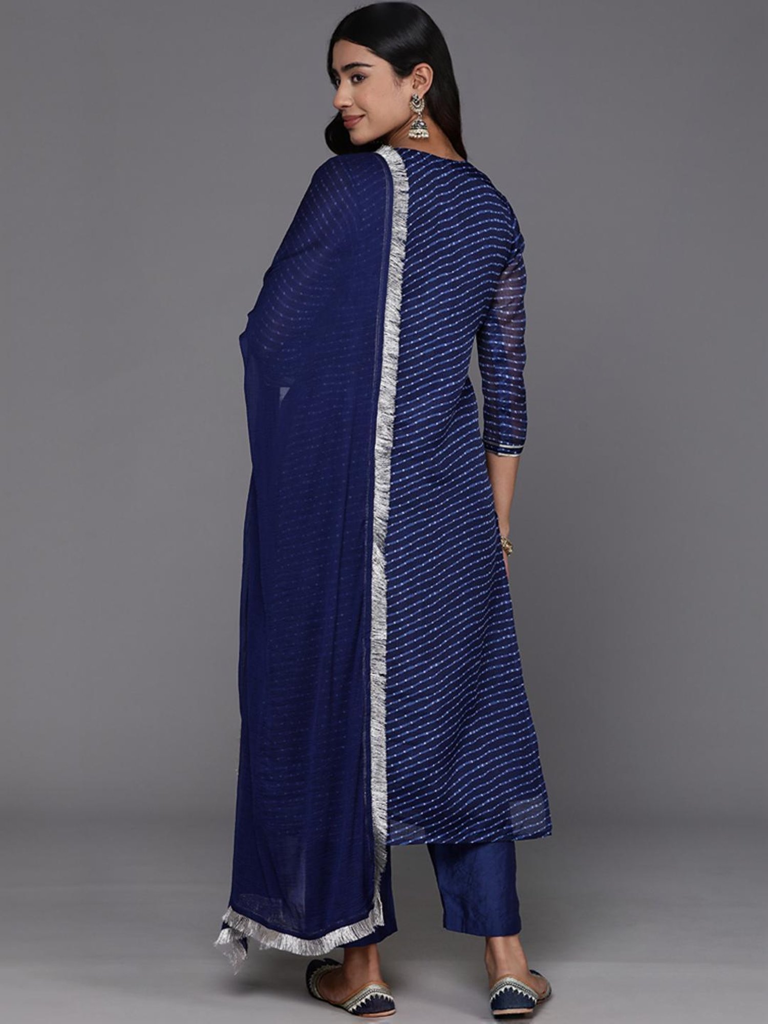 Varanga Blue Printed Kurta Pant Set With Dupatta