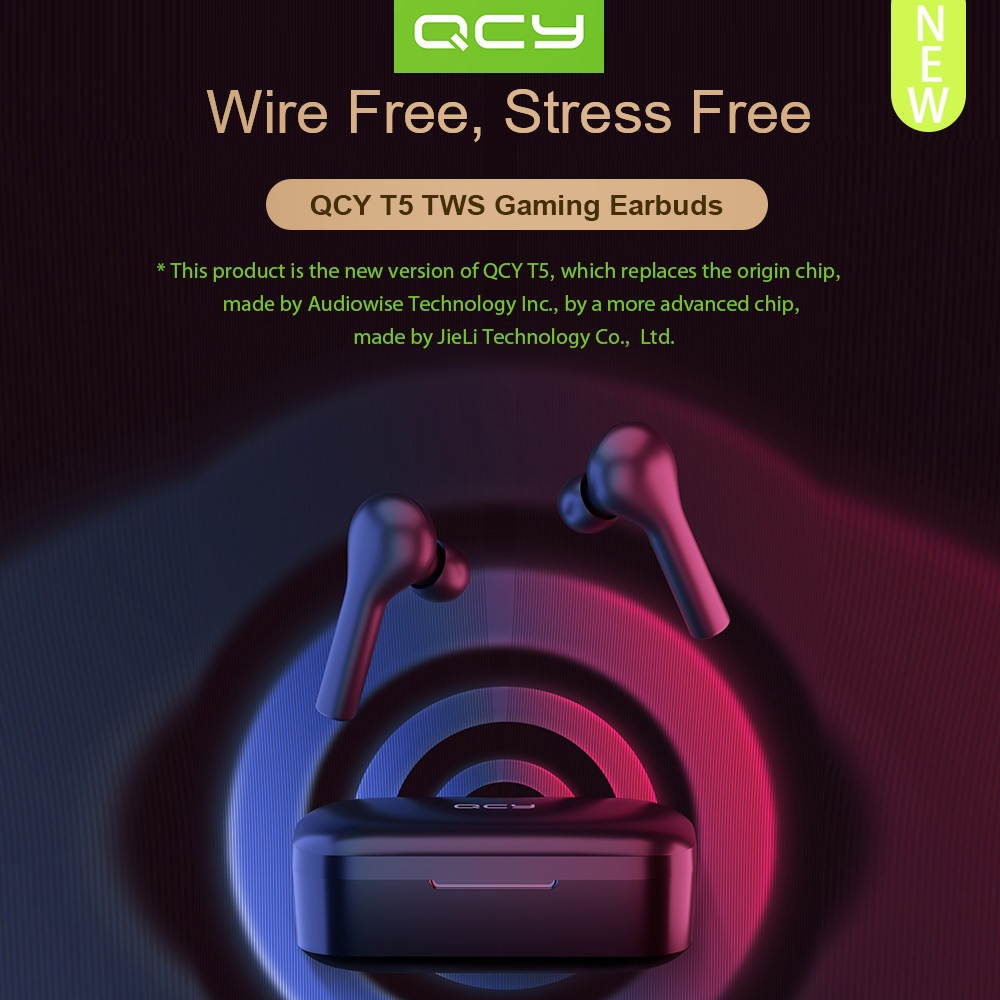 QCY T5(New)True Wireless Earbuds BT Headphones Touch Control Noise Cancellation TWS In-Ear Built-in Mic Headset with ENC Techology Pop-up Connection for Gaming Sports Gym