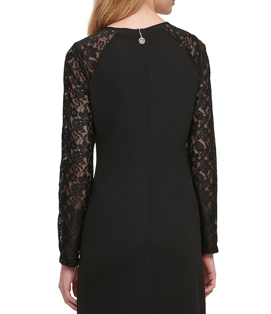 Tommy Hilfiger Long Lace Sleeve Scuba Crepe A-line Dress
