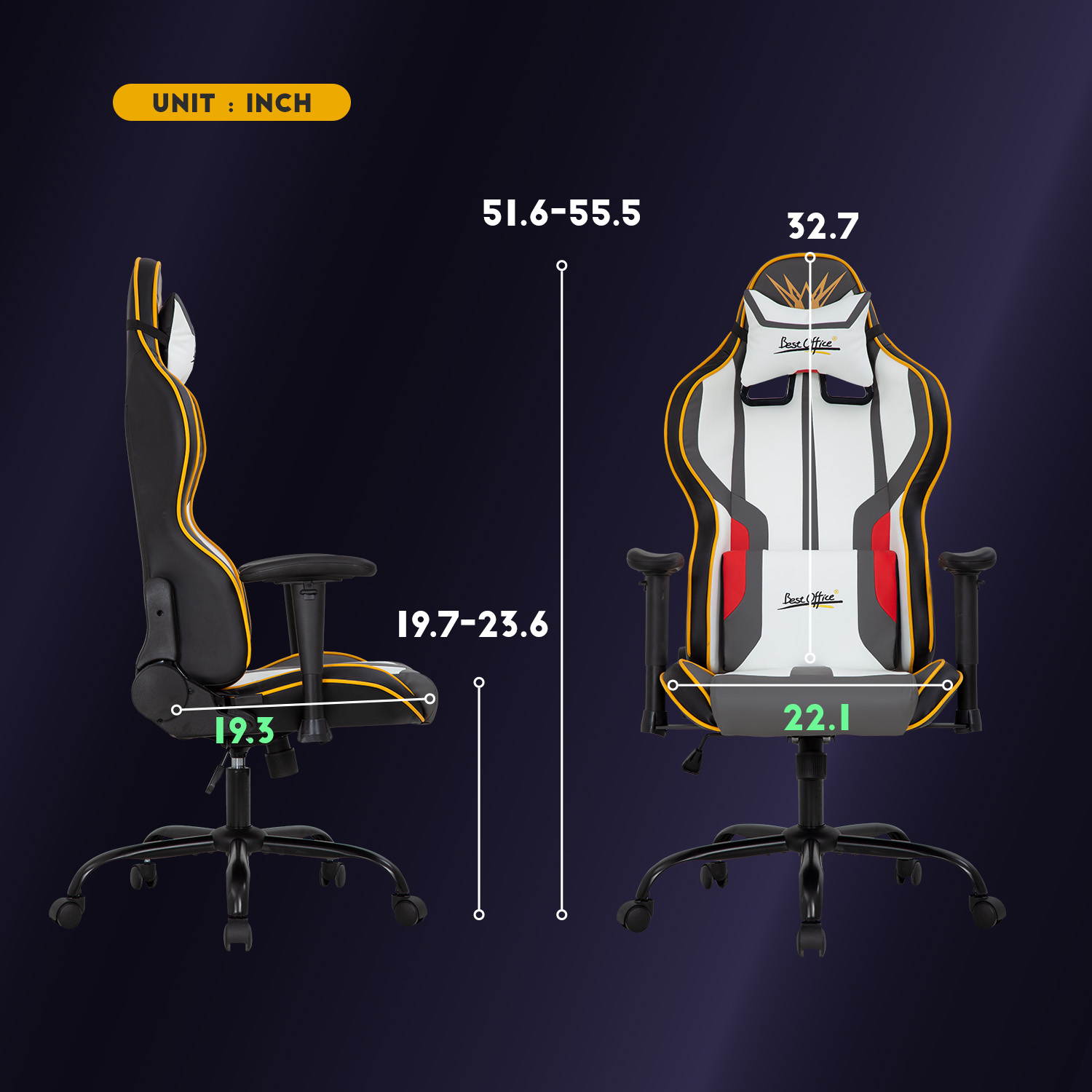 Gaming Chair Racing Office Chair PC Computer Chair with Lumbar Support Headrest Armrest Task Rolling Swivel Ergonomic PU Leather E-Sports Adjustable Desk Chair for Adults Gamer Girls(White)