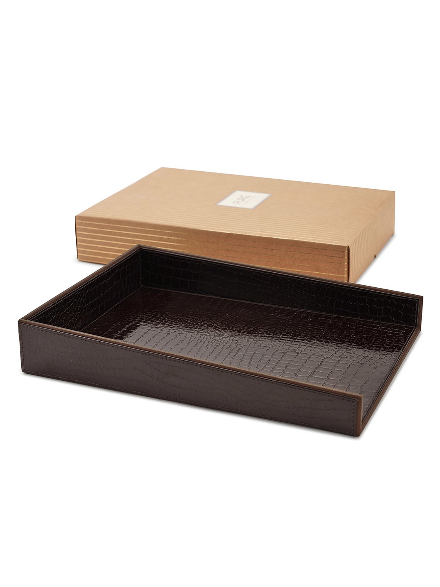 Pure Home and Living Brown Leather Textured Paper Tray
