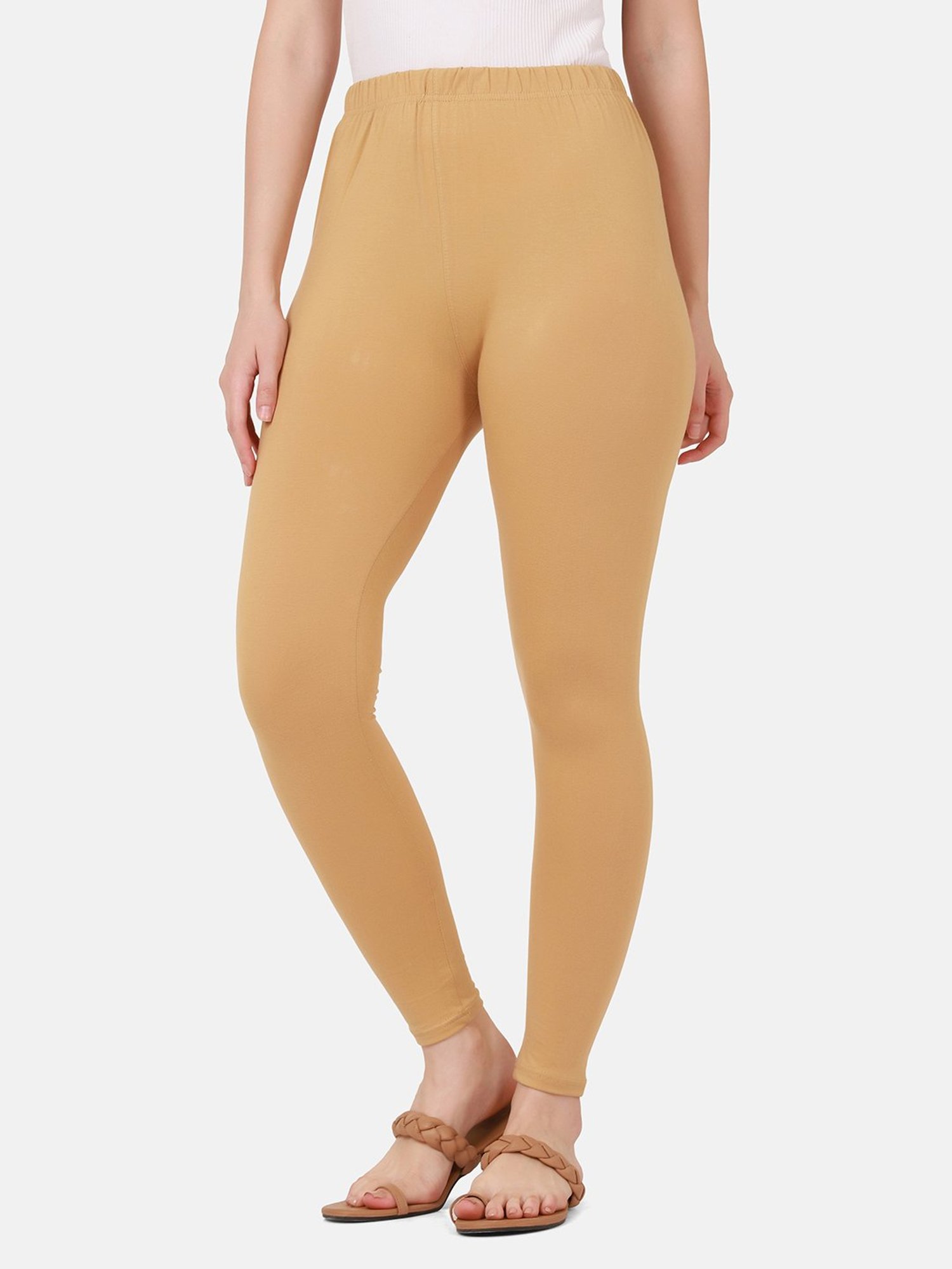 BUYNEWTREND Grey & Beige Cotton Leggings - Pack Of 3