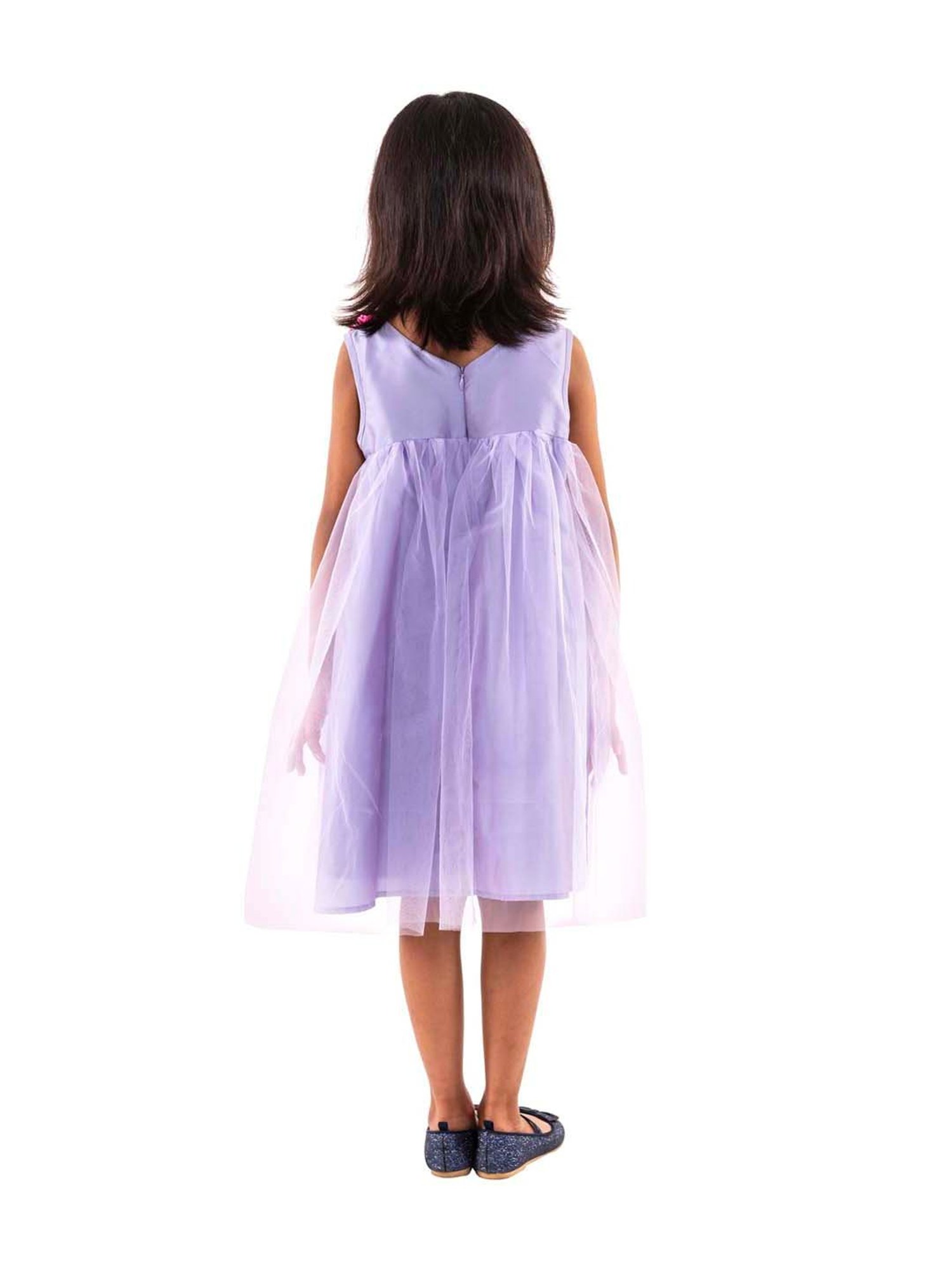 A Little Fable Kids Lavender Applique Pattern Dress