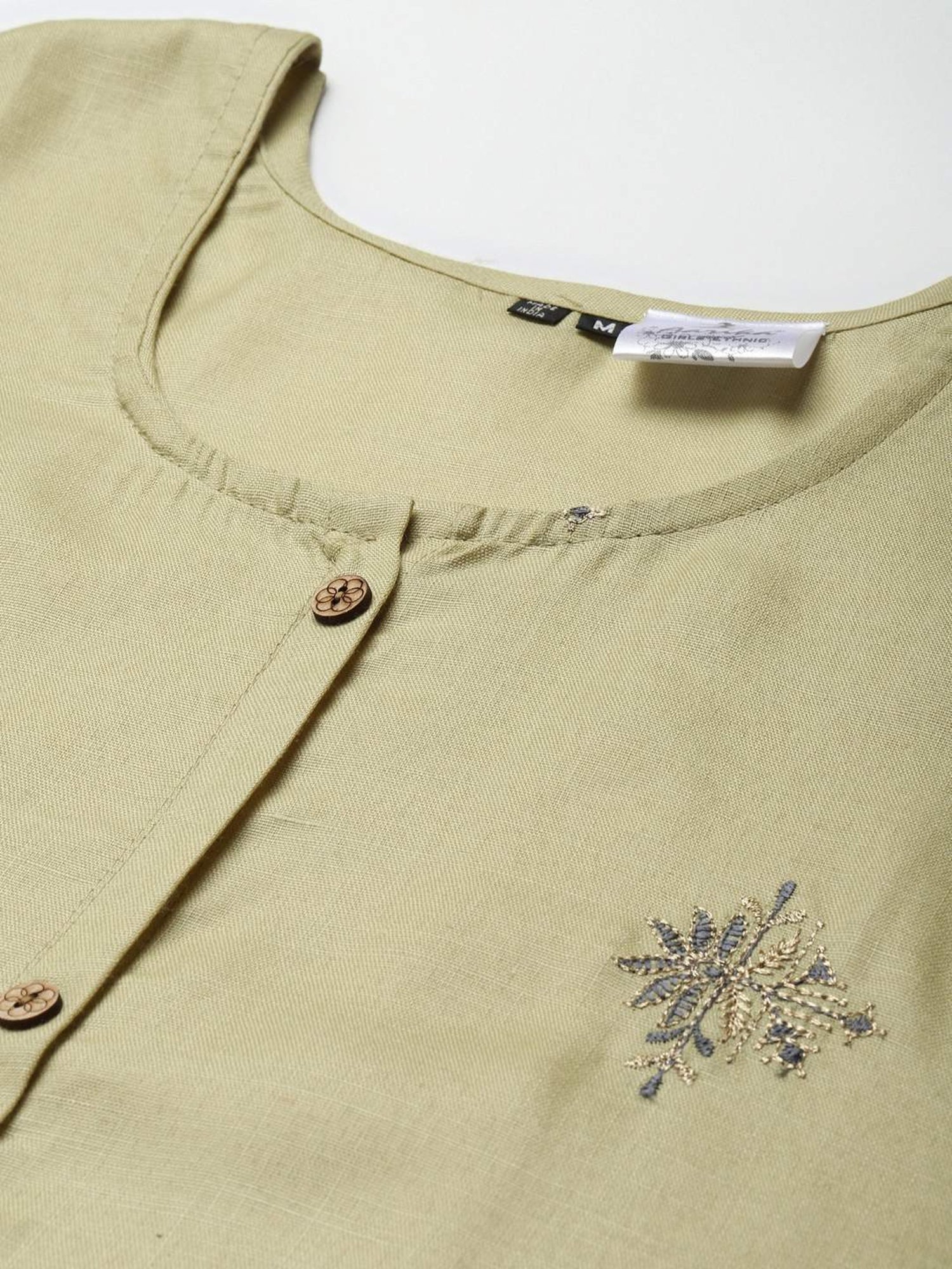 Aarika Lemon Green Cotton Embroidered Straight Kurta