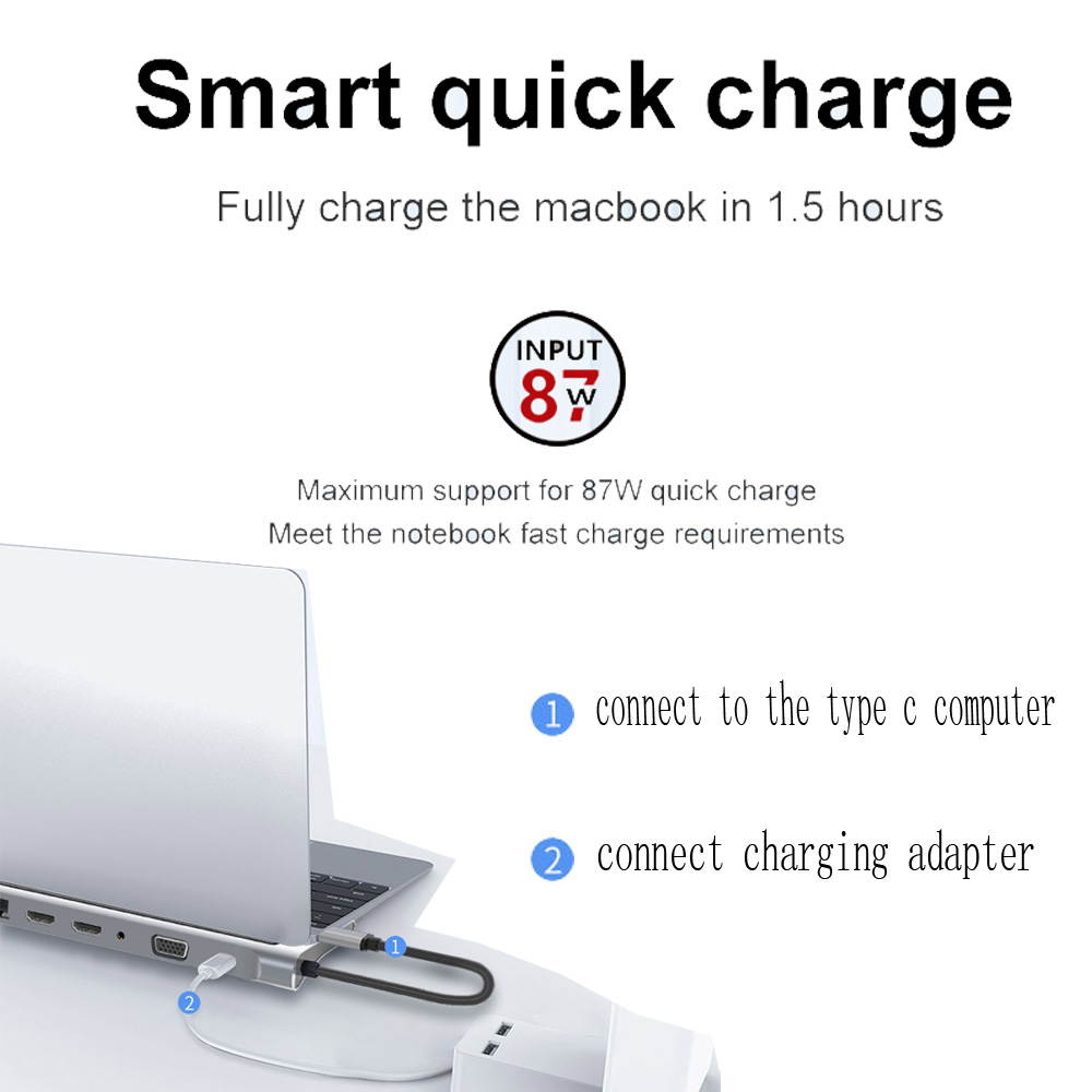 12-in-1 USB Type C HUB 4K Docking Station Dual HDMI Compatible with RJ45 VGA Gigabit 87W PD Adapter SD TF Card Reader USB 3.0 Hub