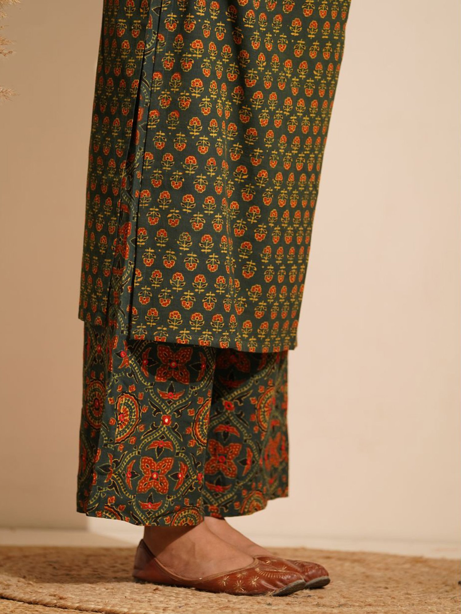 Love Chic Green Cotton Ajrakh Palazzos