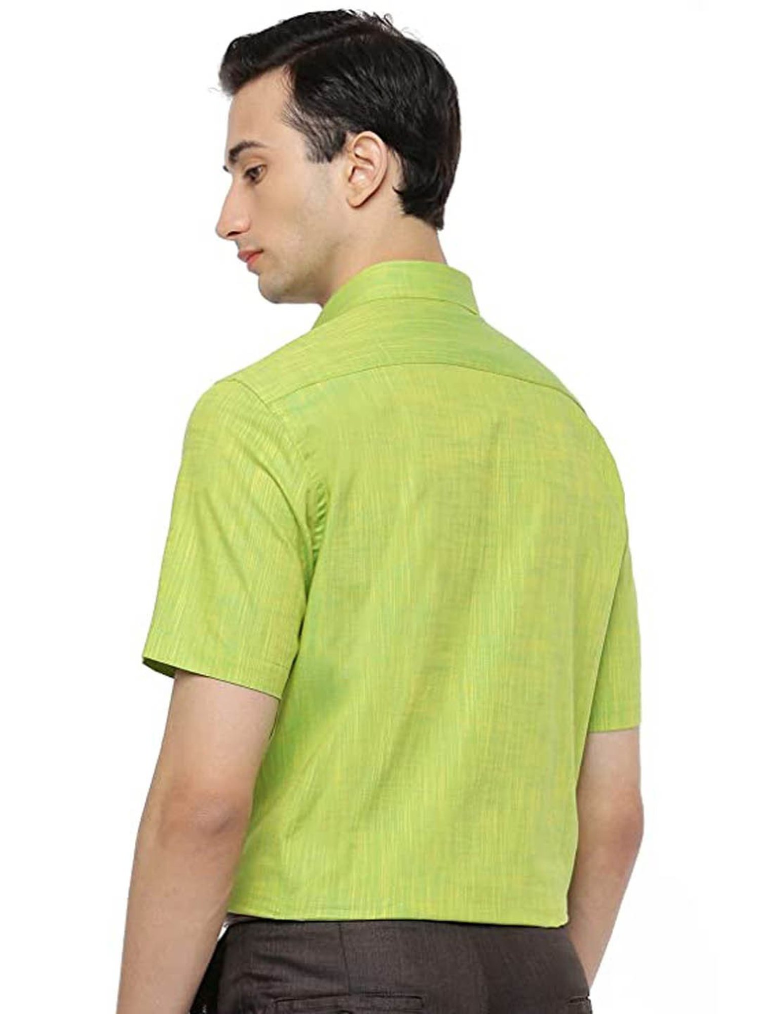 Ramraj Green Cotton Slim Fit Self Pattern Shirt