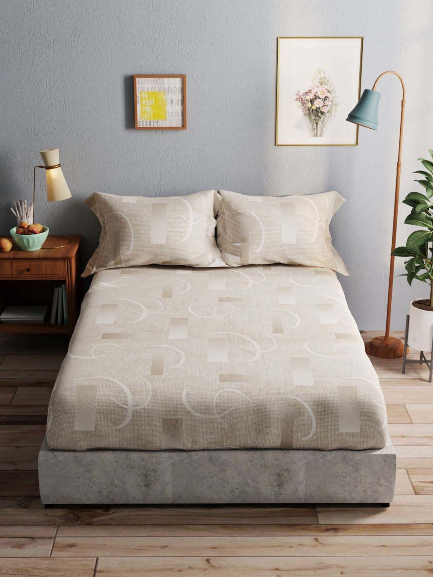 Bianca Amolina Grey 135 TC Cotton Double Bedsheet with 2 Pillow Covers