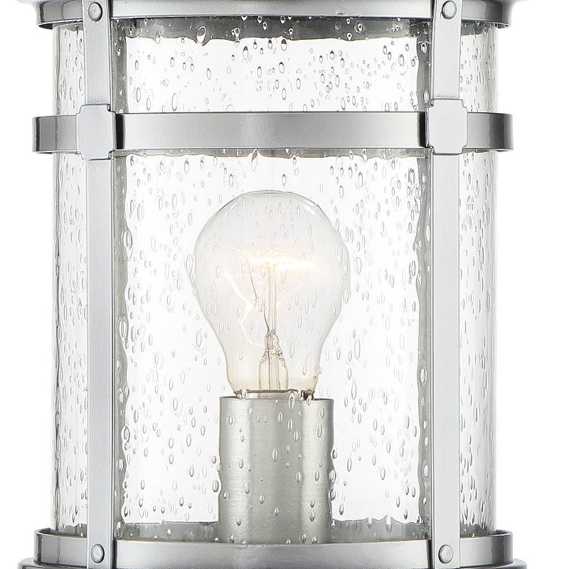 Franklin Iron Works Industrial Outdoor Post Light Chrome 16" Clear Seedy Glass Lantern for Exterior Garden Yard Patio Driveway