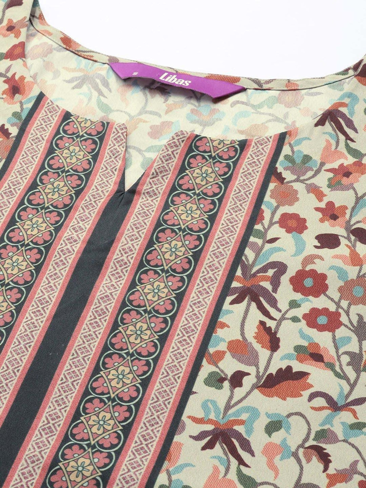 Libas Beige Woven Pattern Kurta Pant Set With Dupatta