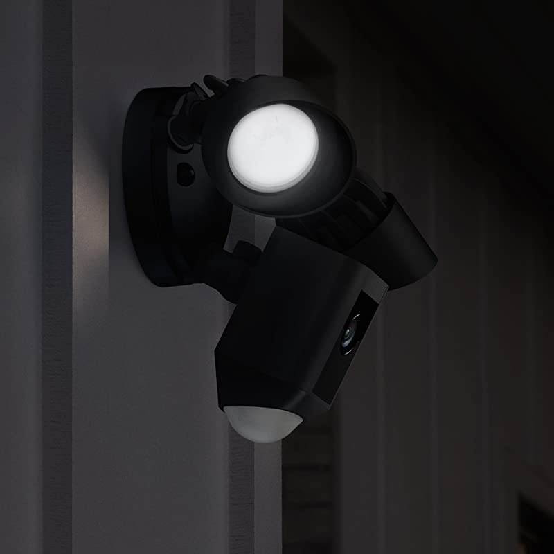 Floodlight Camera Motion-Activated HD Security Cam Two-Way Talk and Siren Alarm, Black, Works with Alexa