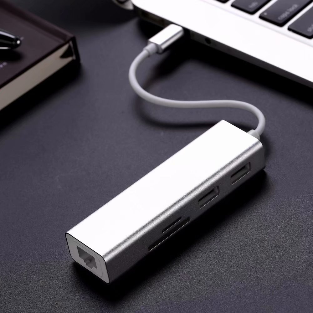 5 in 1 USB C Dongle Type-C to Gigabit Ethernet + 2 &times; USB 3.0 + SD/TF Dock, Support 1000Mbps LAN, SD/TF Card Reader and 2&times;USB3.0 HUB for New MacBook, ChromeBook and Smartphone.