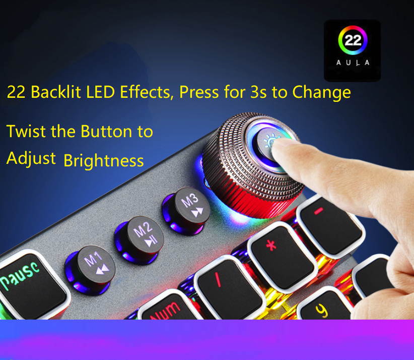 AULA F2088 All  Anti-ghosting Keys, Ergonomic Design, Cool Exterior  USB Wired Real Blue Mechanical Gaming Keyboard-Punk Style Version and Mixed Color Backlit