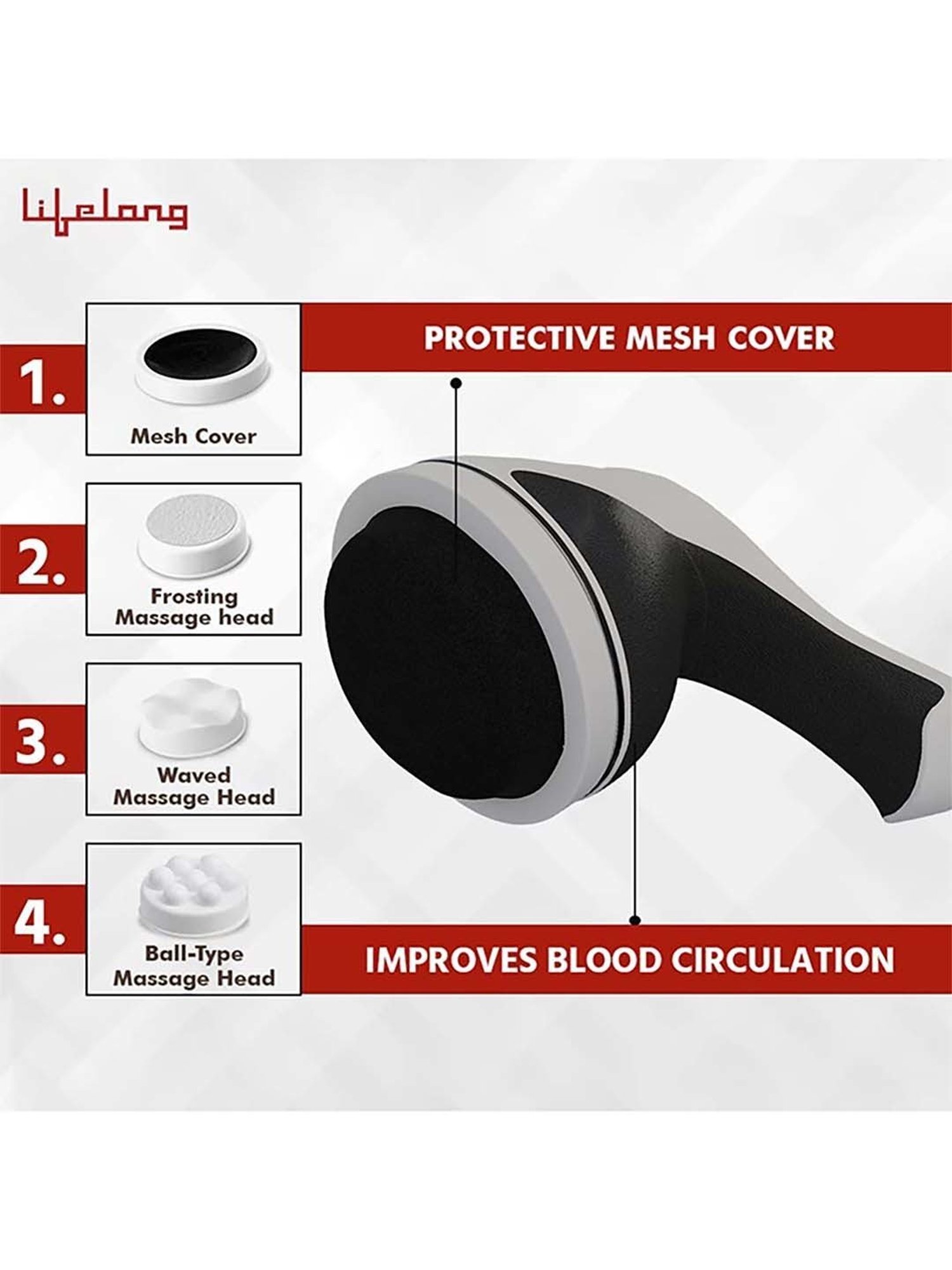 Lifelong LLM423 Electric Handheld Massager (Black & White)