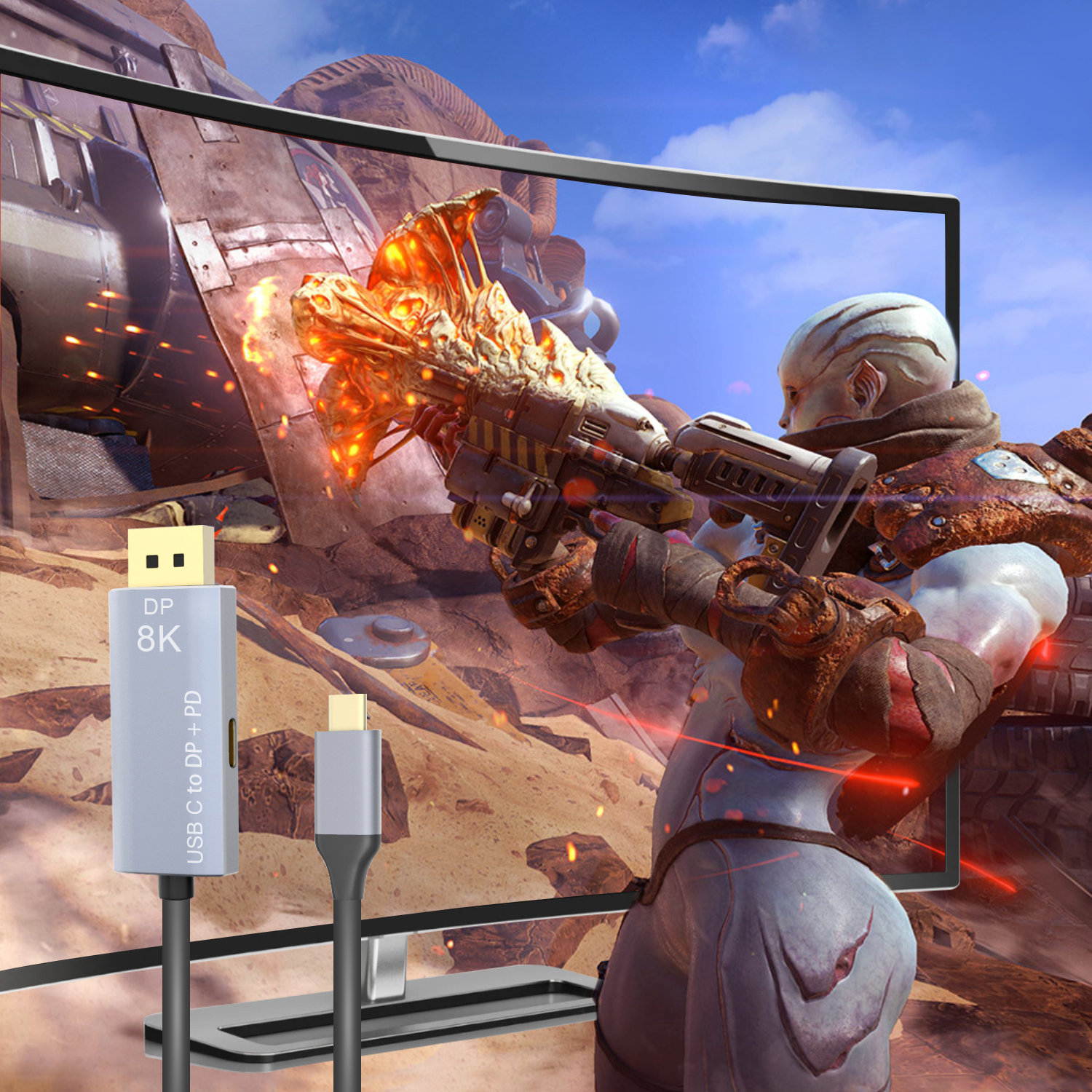 CableDeconn USB C to DisplayPort 1.4 8K Cable with USB-C PD 8K@60Hz 4K@144Hz Converter Thunderbolt 3 to DisplayPort Adapter Compatible with New MacBook Pro 2019 2020 DELL XPS 2m 6.6ft