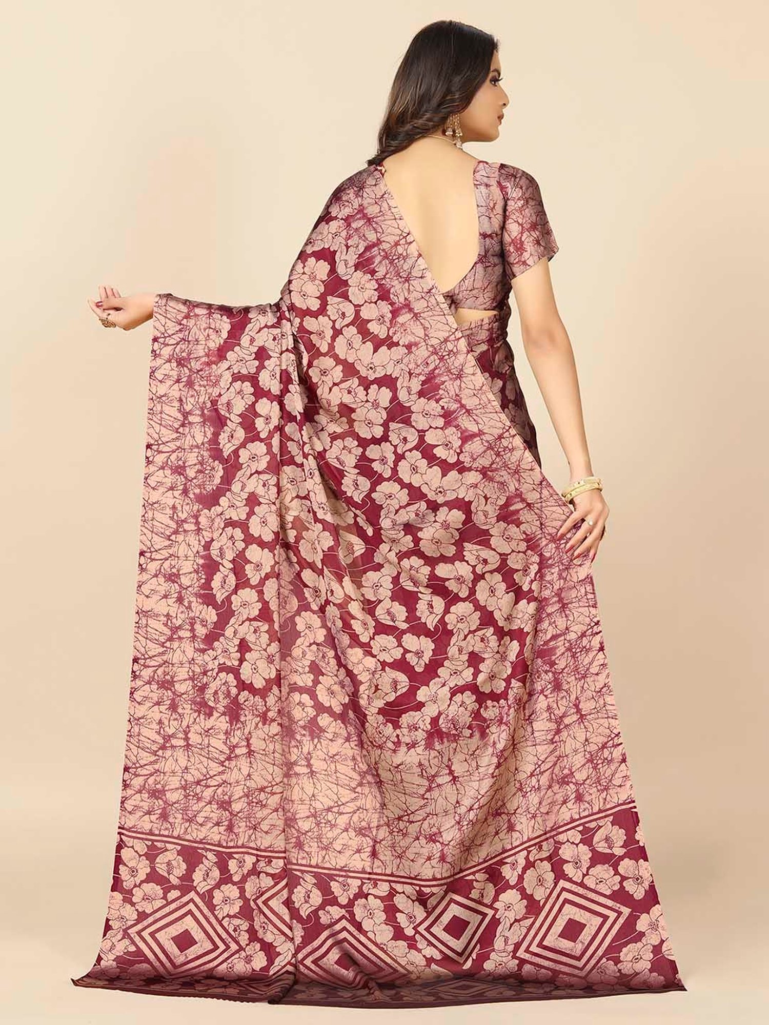 Rangita Maroon Printed Saree With Blouse