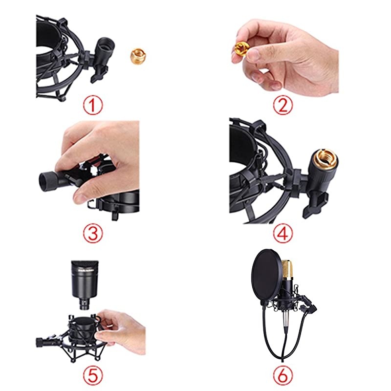 Shock Mount with 6 Inch Mic Round Shape Wind Pop Filter Mask Shield Mic AntiVibration Suspension Shock Mount Holder Clip for Diameter 18inches to 21 inches
