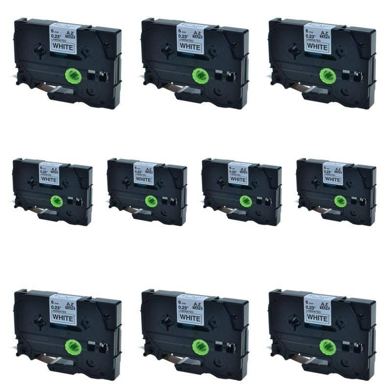 SuperInk 10 Pack Black on White Laminated Label Tapes Compatible for Brother TZ-211 TZe-211 TZe211 P-Touch Printers 6mm 1/4Inch x 8m 26.2Feet