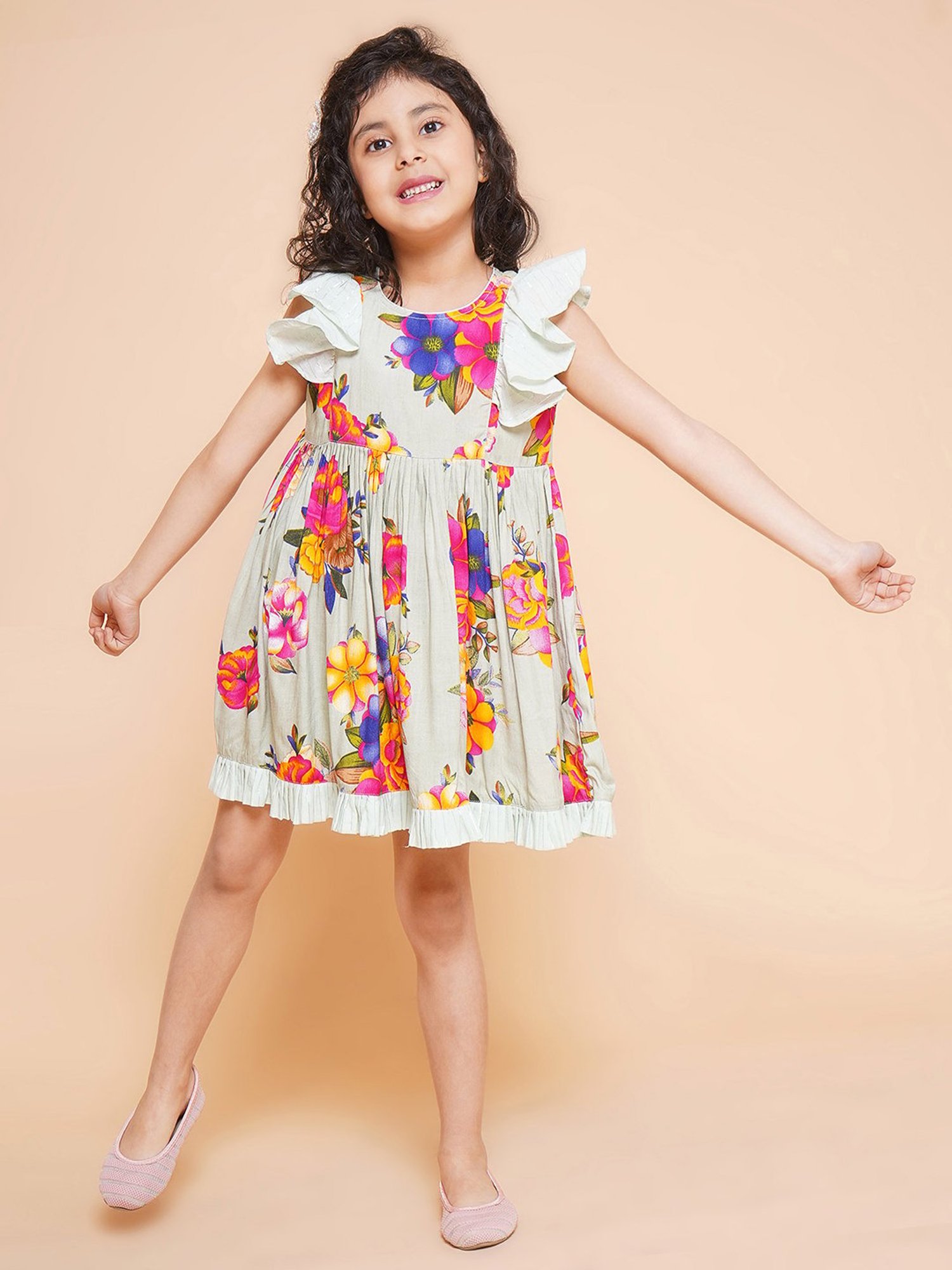 Little Bansi Kids Multicolor Floral Print Dress