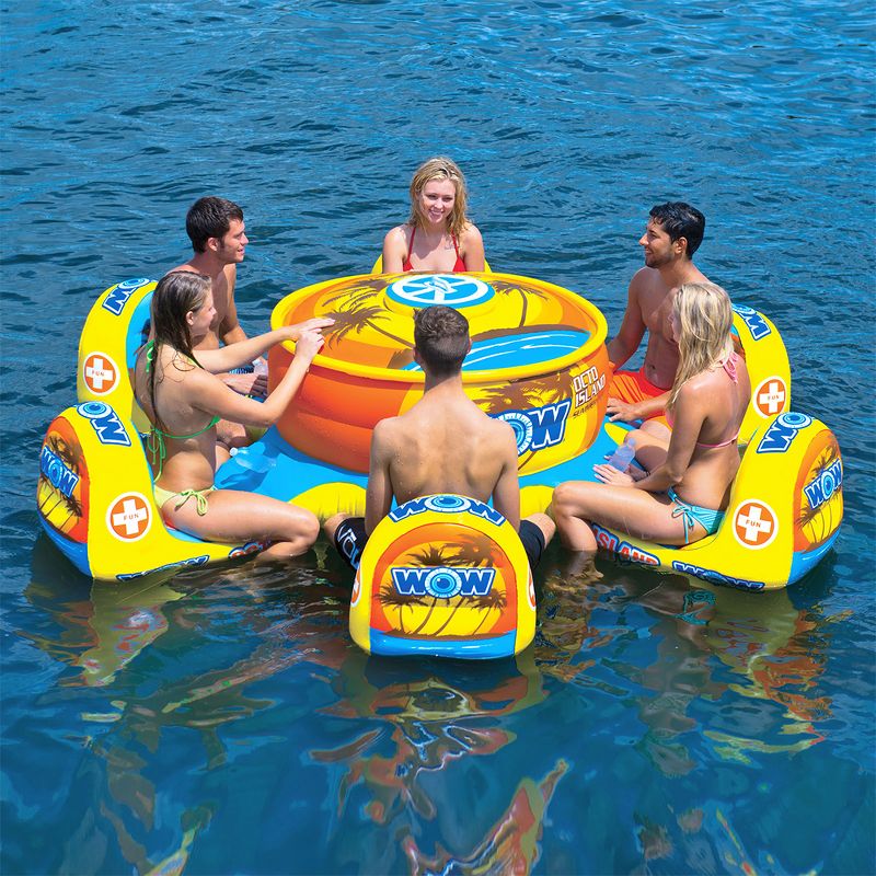 WOW Watersports 15-2010 Octo Island 6 Person Pool Float with Cooler and Table, Retro Design
