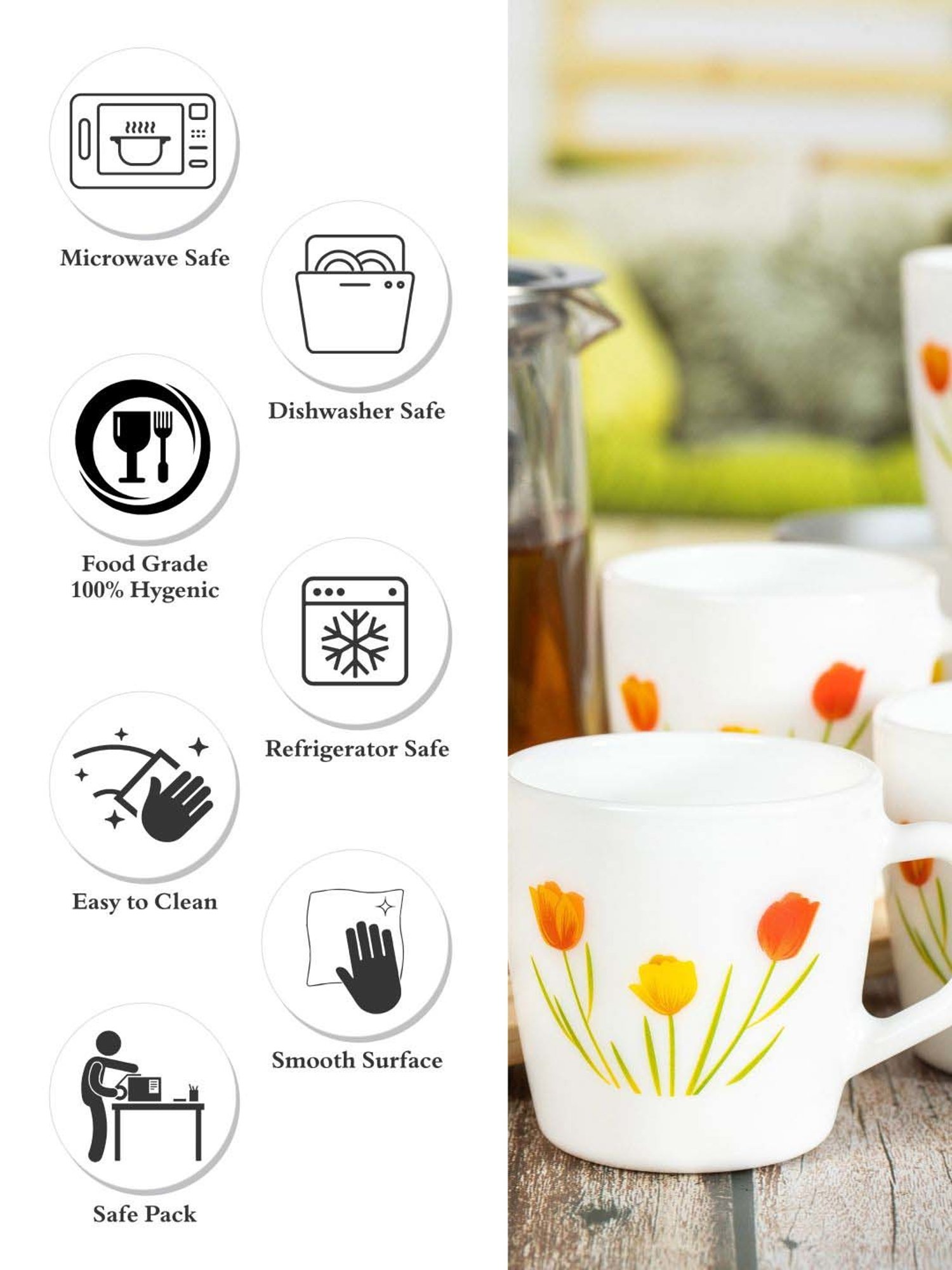 Cello Imperial Ricca White & Orange Glass Coffee Mug (0.18 L) - Set of 12