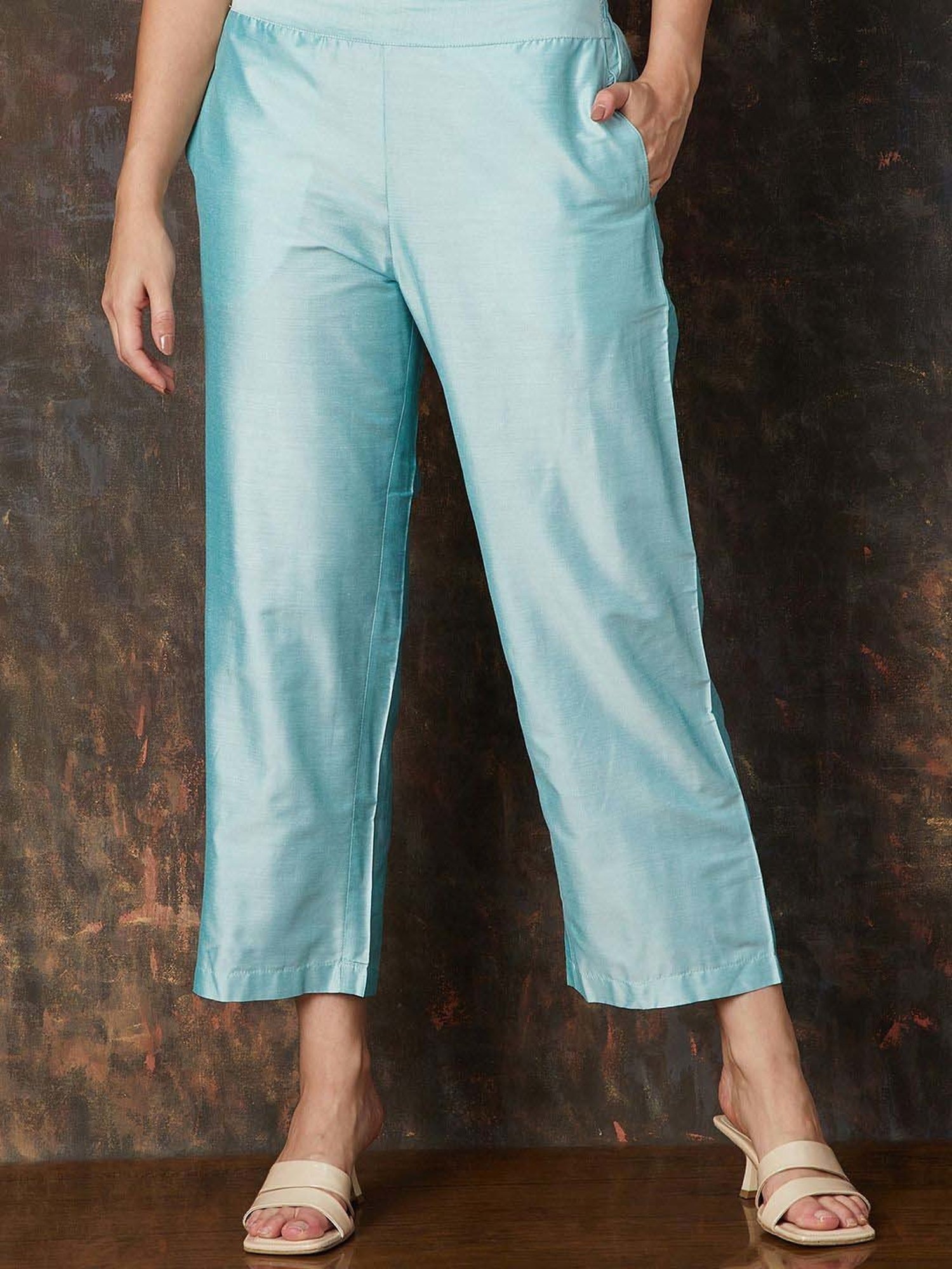 Melange by Lifestyle Blue Embroidered Kurta Pant Set With Dupatta