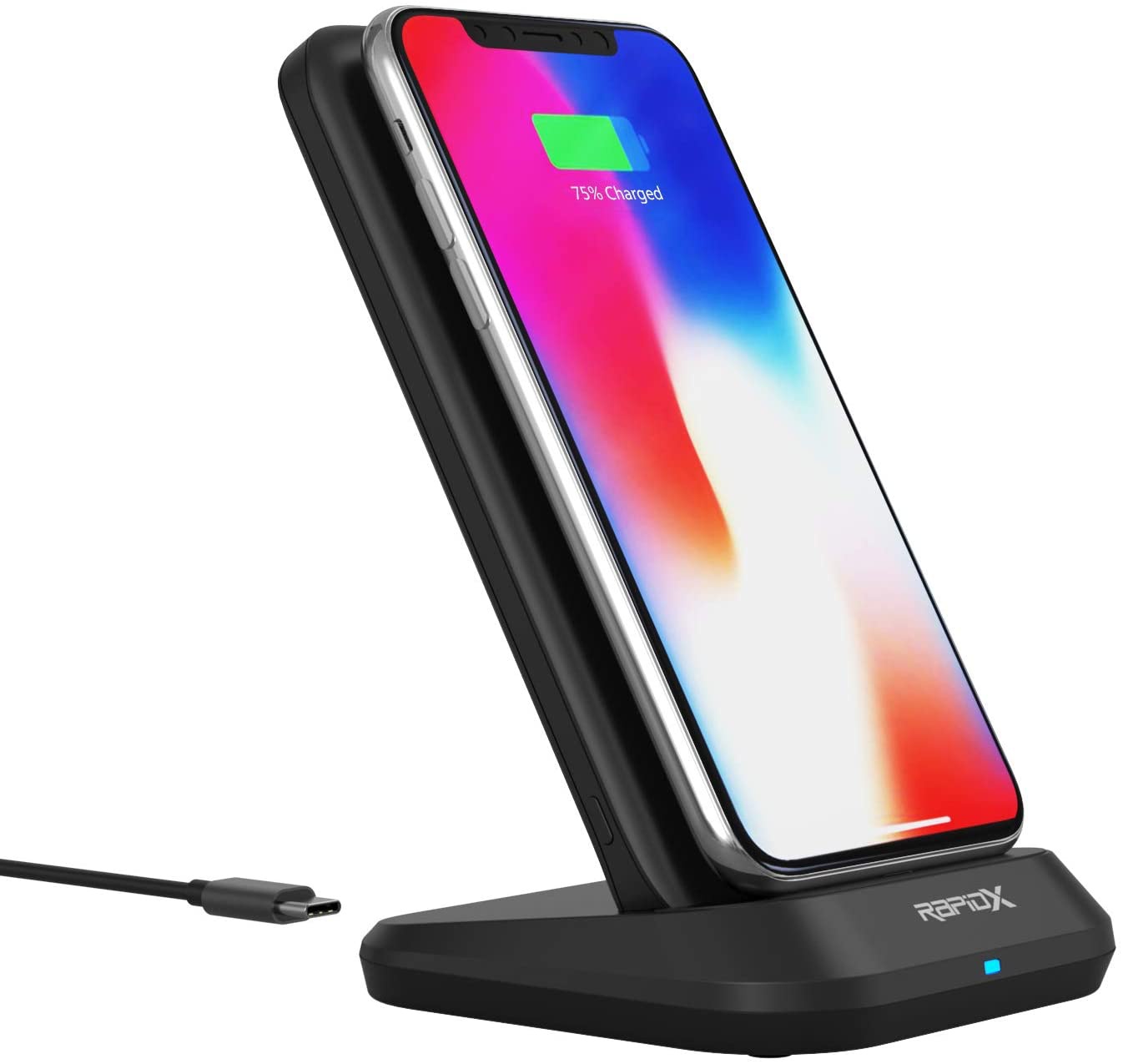RapidX Myport 10000 mAh Power Bank, 10W Wireless Charging (Qi-Certified) & Charging Stand, 1 USB-C Input/Output (18W), 1 USB Output for iPhone and Android - Black (RX-MYPORTBLK)