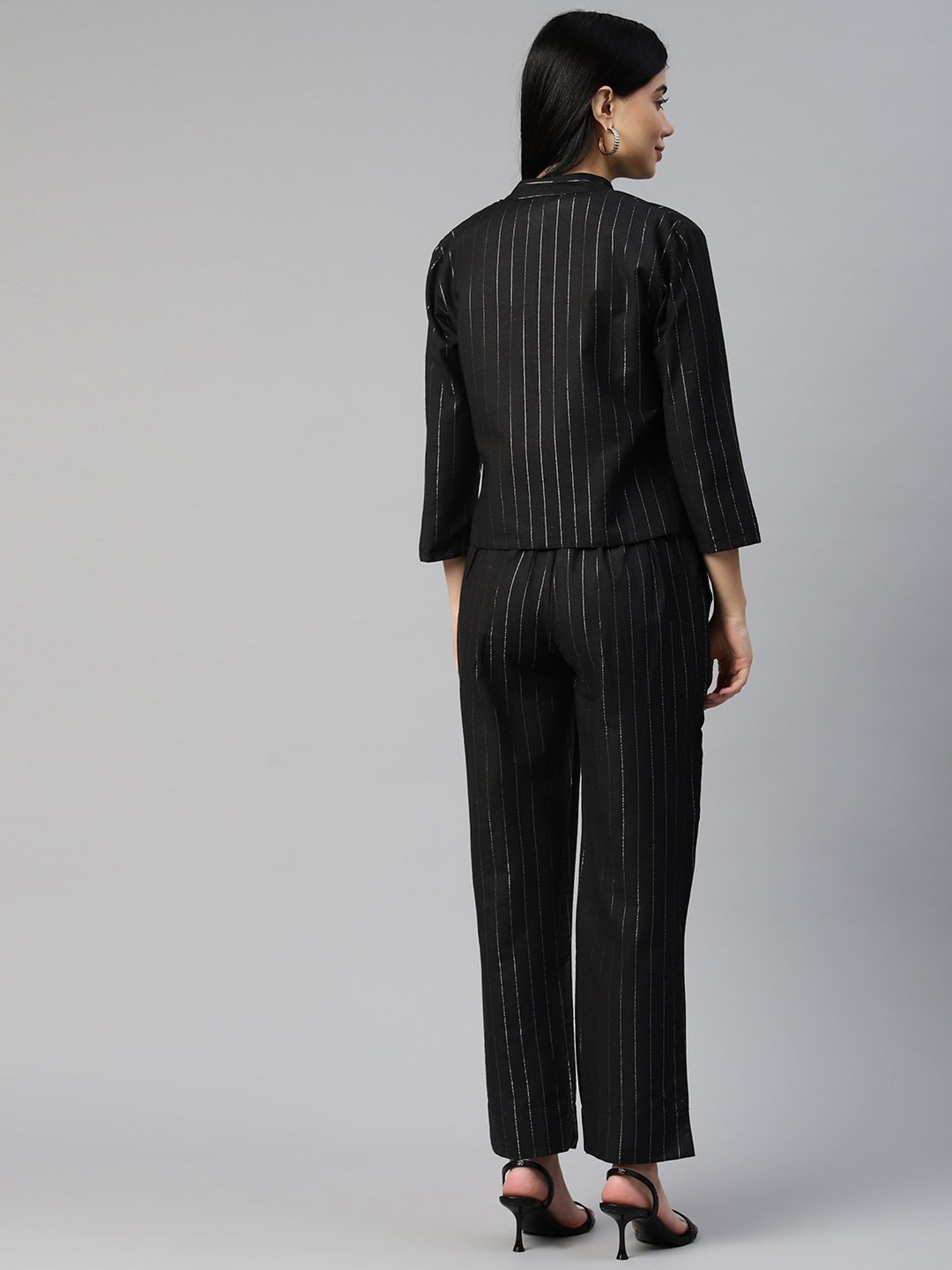 Cottinfab Black Cotton Striped Co-Ord Set