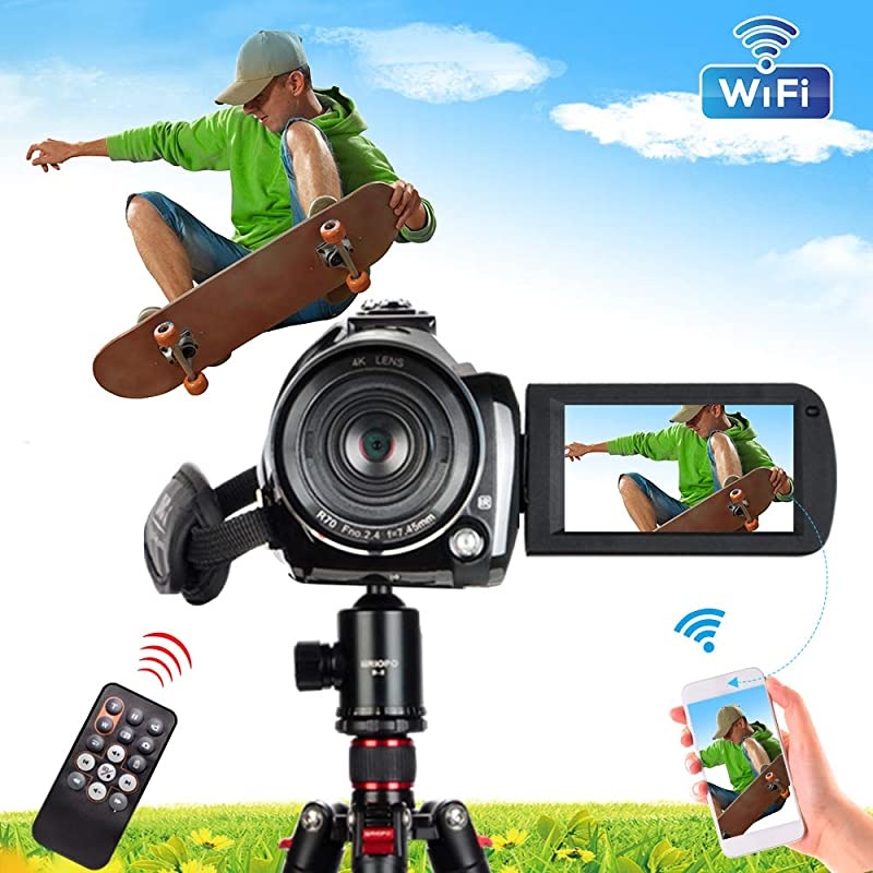 Video Camera 4K Camcorder  Vlog Camera for YouTube, HD Digital Camera with 30X Digital Zoom and Night Vision, Video Recorder with Microphone, Wide Lens (32GB SD Card, 2 Batteries Included)