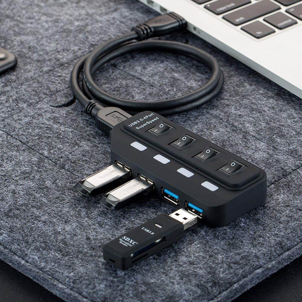 USB 3.0 Hub, Portable SuperSpeed 4 Port USB 3.0 Hub with Built-in Cable , USB Extension Multi-function USB Dock Hot Swapping Support for  Mac, PC, USB Flash Drives and Other Devices