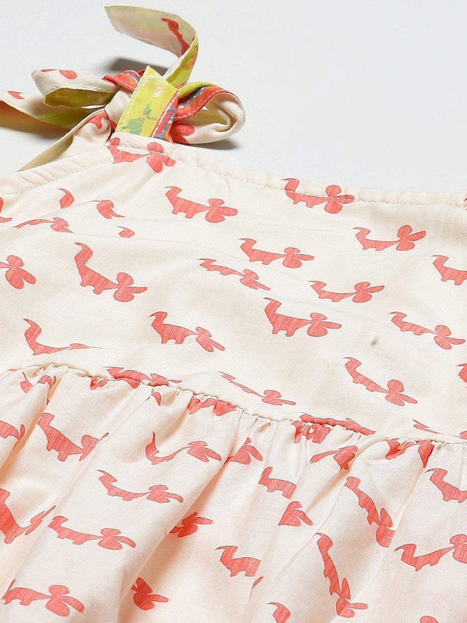 BIBA Girls Off White Cotton Printed Dress