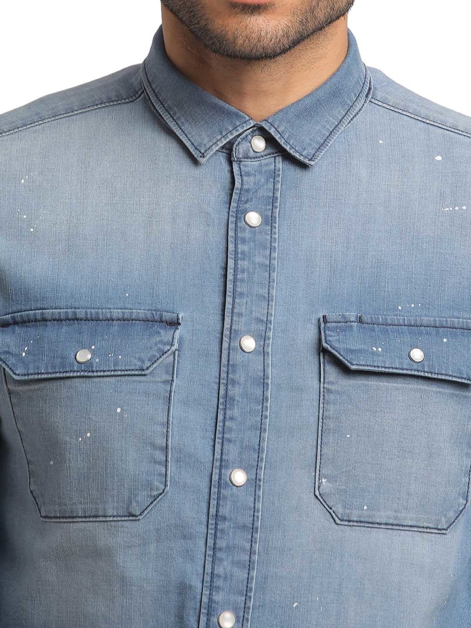 EVERBLUE Light Blue Regular Fit Shirt