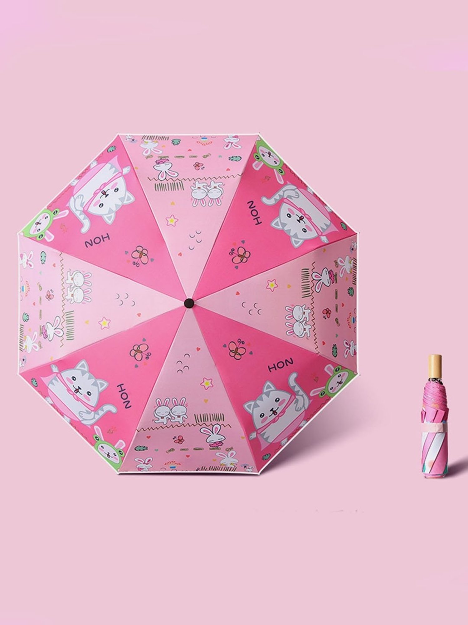 Little Surprise Box Pink Polyester Printed 3 Fold Umbrella