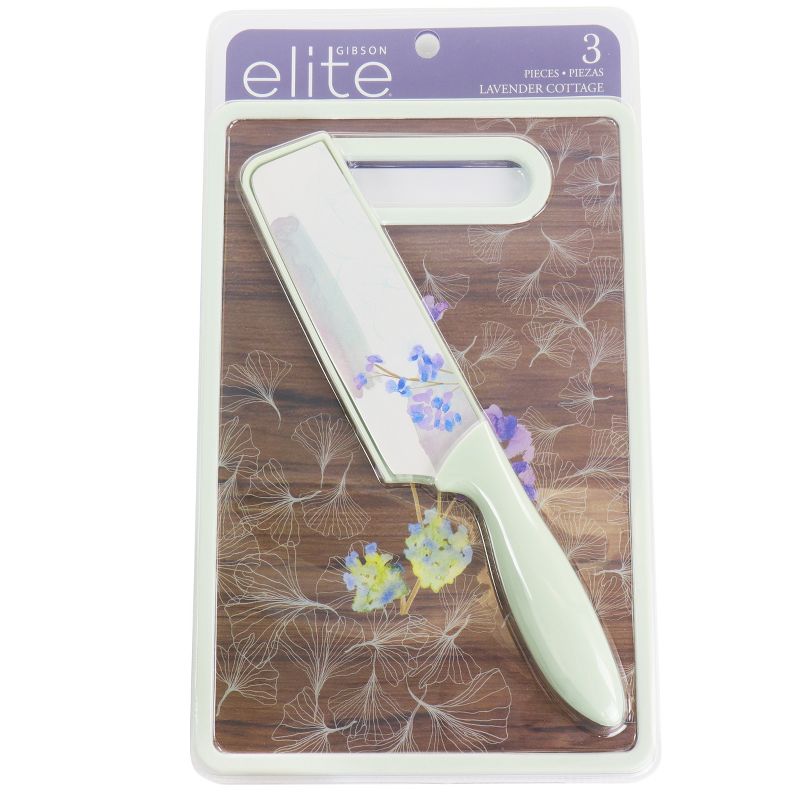 Gibson Elite Lavender Cottage 3 Piece Knife Cutlery Set in Floral