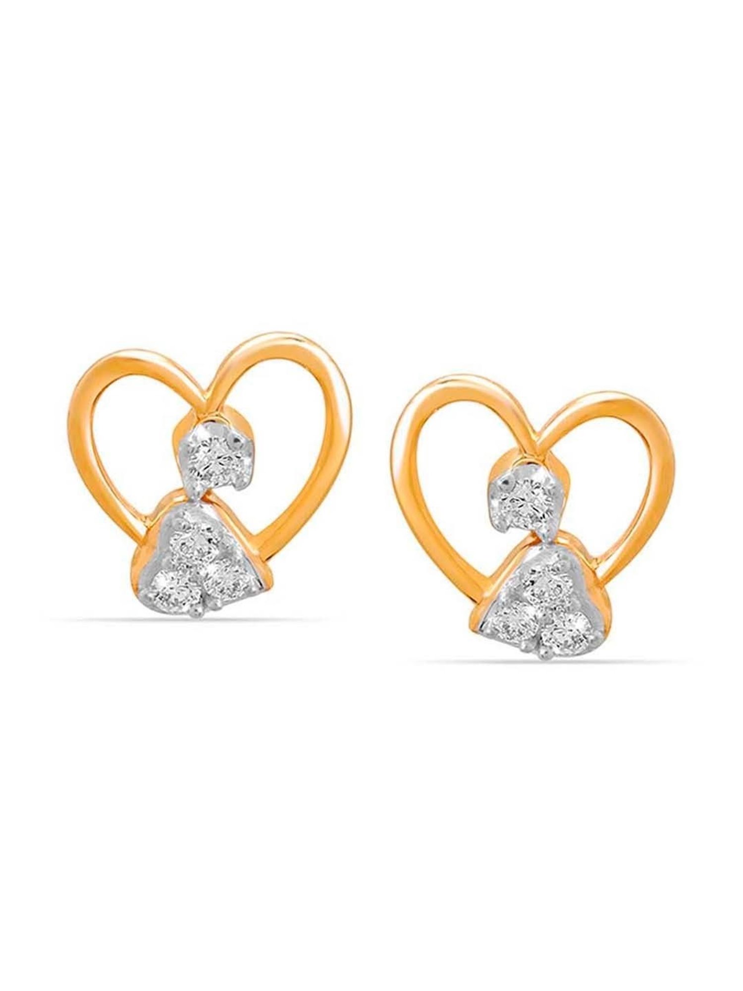 Mia by Tanishq 14k Gold Slender Hearts Diamond Earrings for Women