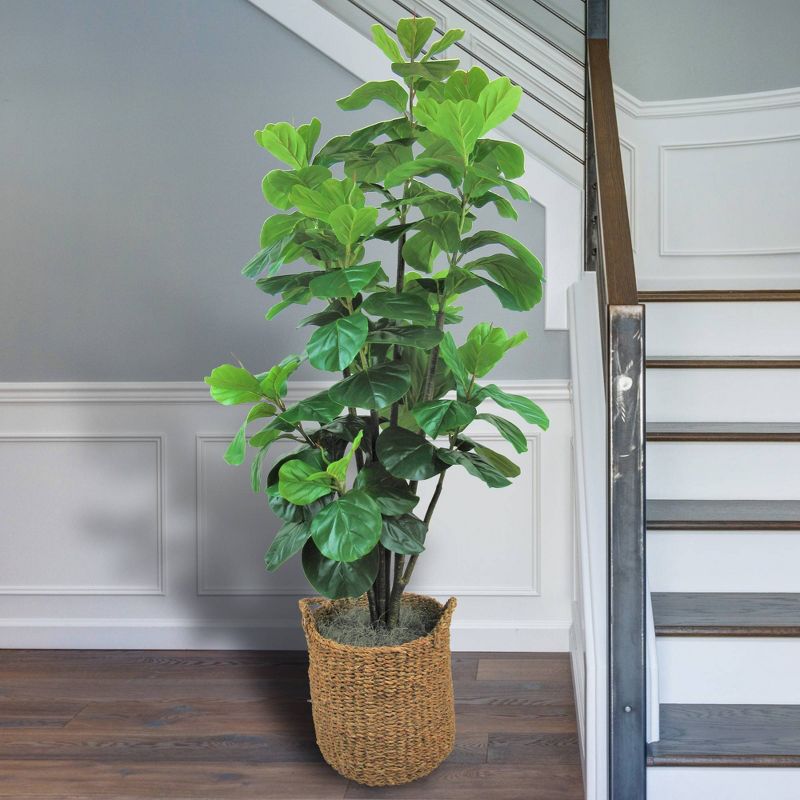 6' Artificial Fiddle Leaf Fig Tree in Basket with Handles - LCG Florals