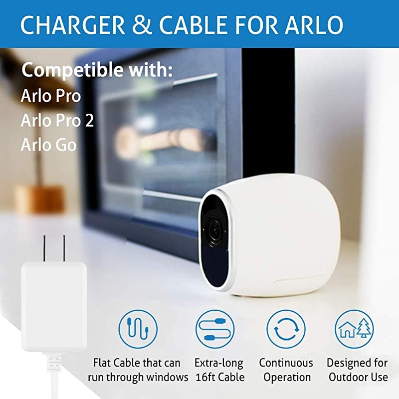 Outdoor Quick Charge 30 Power Adapter Continuously Power Supply Compatible with Arlo Pro Arlo Pro 2 and Arlo Go 164 ft5 m Long and Thin Cable