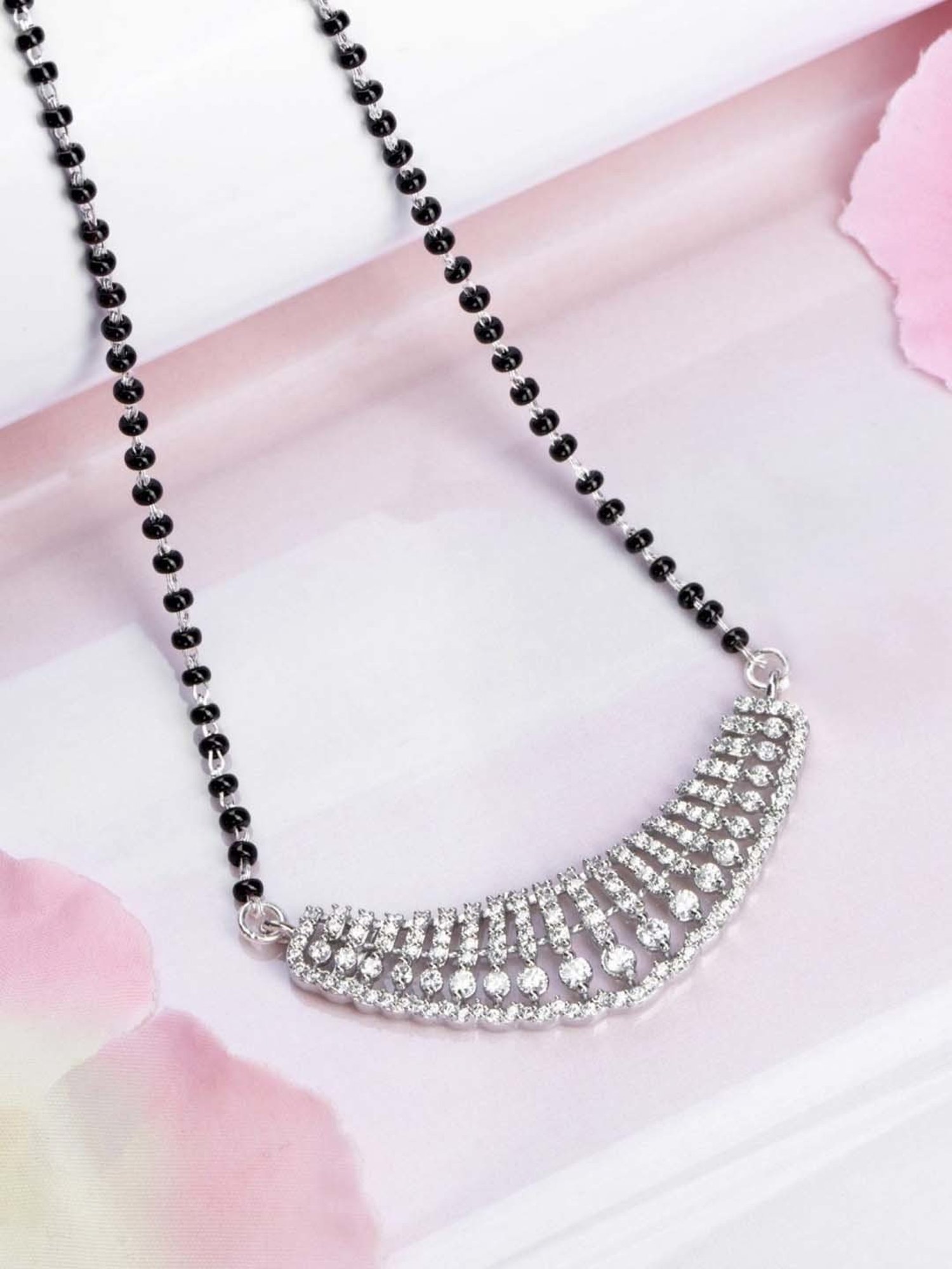 Zavya 925 Silver Abstract Radiance Rhodium-Plated CZ Mangalsutra for Women