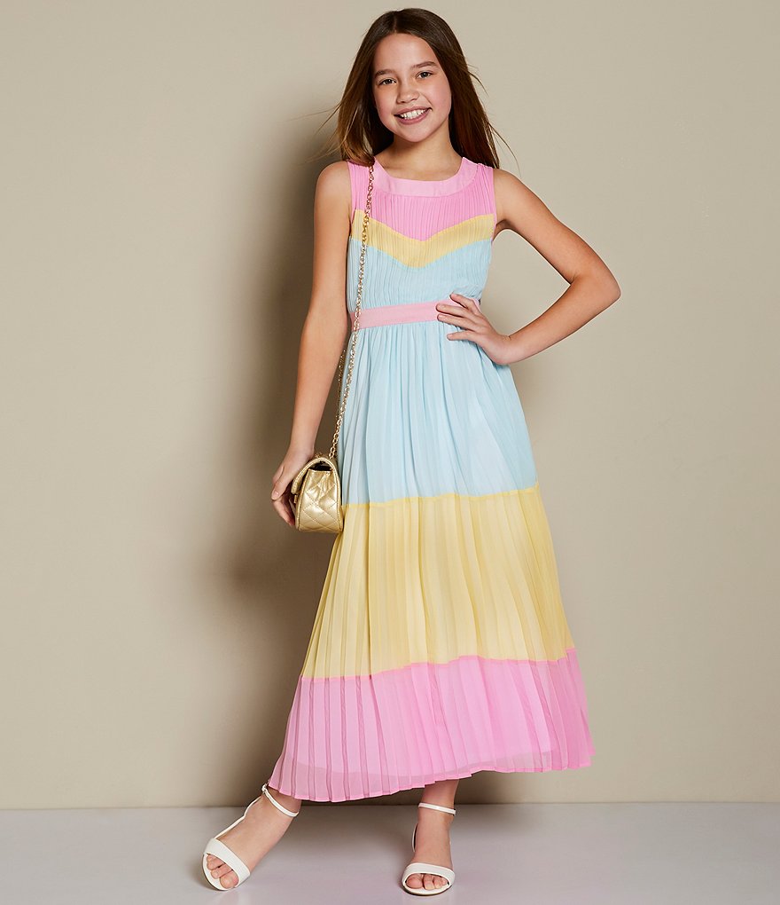Rare Editions Big Girls 7-16 Colorblock Chiffon Pleated Maxi Dress