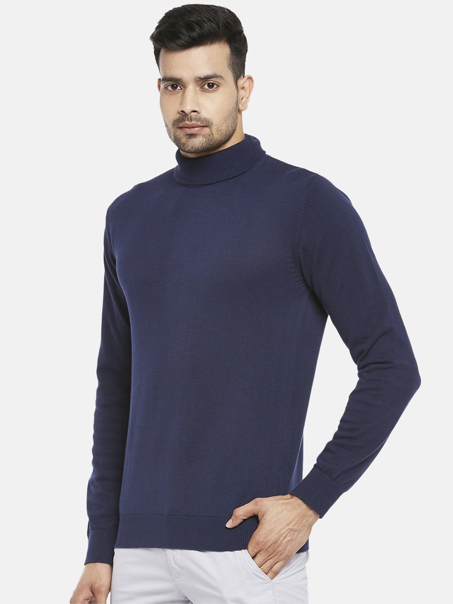 Byford by Pantaloons Mid Navy Cotton Regular Fit Sweater