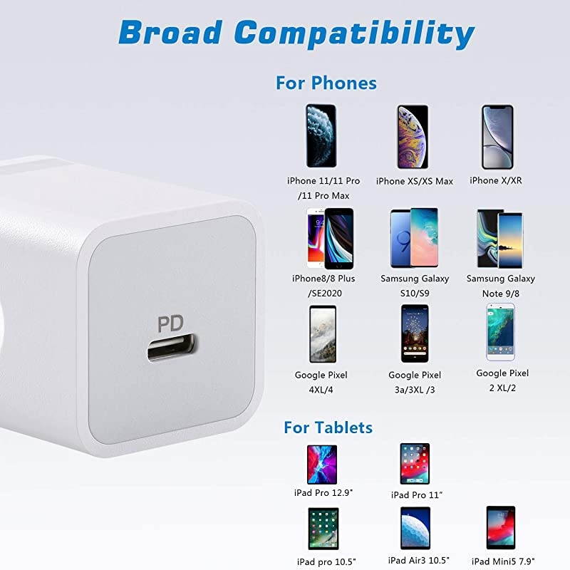 USB C Charger 2Pack 18W PD Type C Power Delivery 30 Fast Wall Charger Block Compatible with iPhone 11ProMaxXRXSX8SE2 iPad Pro Galaxy S10S9S8Note 98 Pixel 432XL AirPods Pro