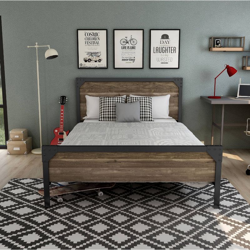 Full Newscar Metal Panel Bed Reclaimed Oak - HOMES: Inside + Out