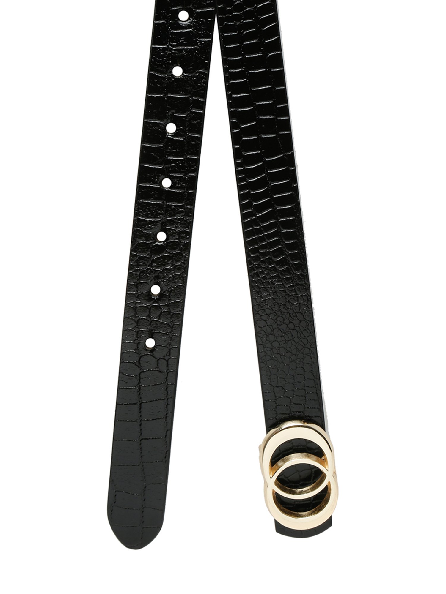 Teakwood Leathers Black Croco Textured Leather Casual Belt for Women