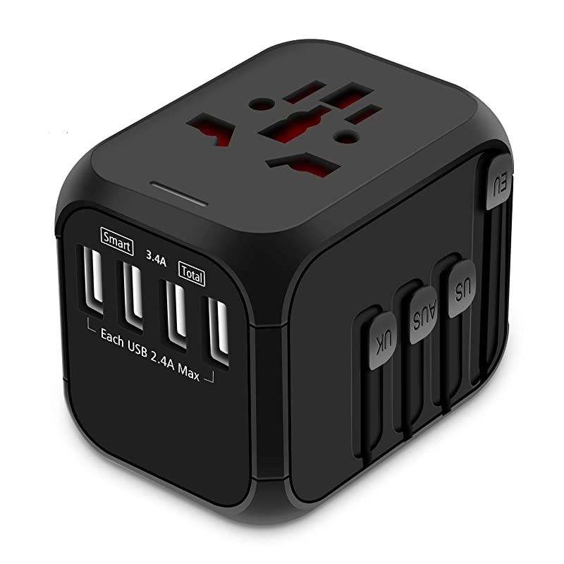 Universal Travel Adapter  Allinone International Power Adapter with 24A USB European Adapter Travel Power Adapter Wall Charger for UK EU AU Asia Covers 150+Countries New Black