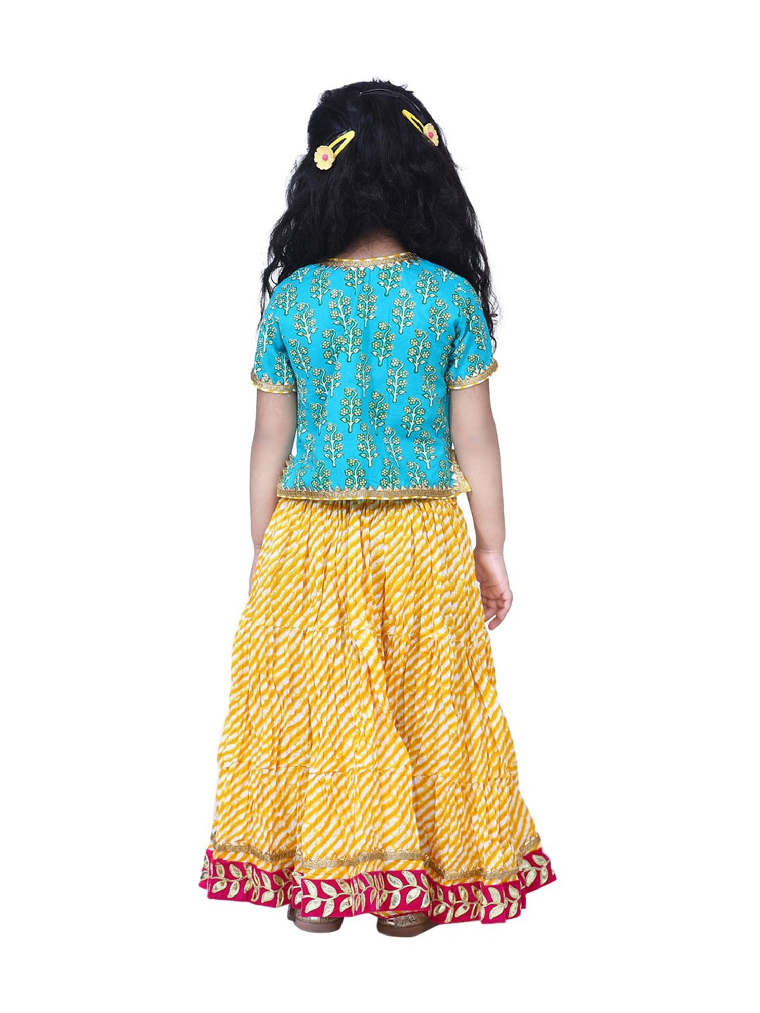 BownBee Kids Green Cotton Printed Lehenga Choli