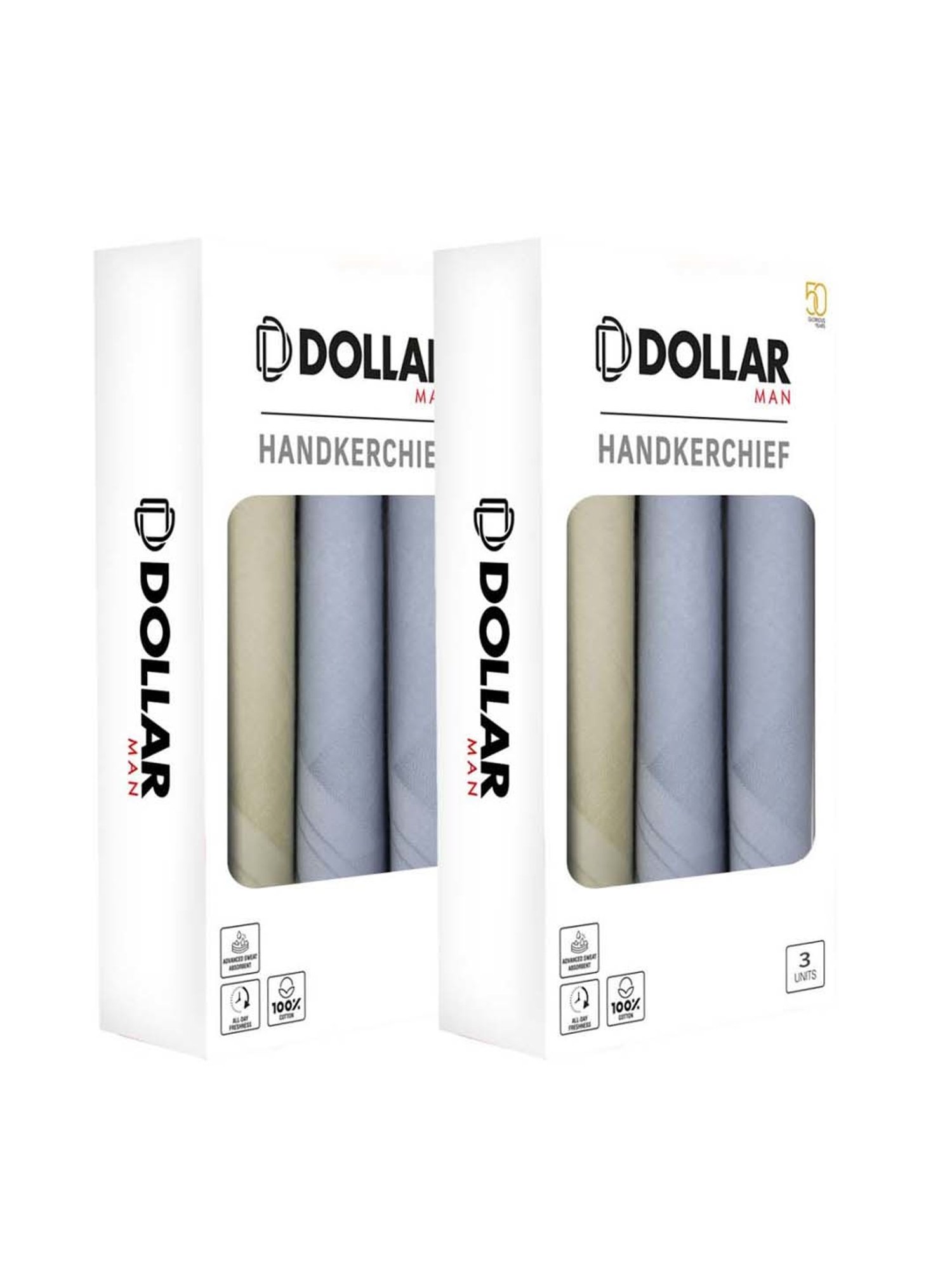 Dollar Multicolor Solid Handkerchiefs for Men - Pack of 6