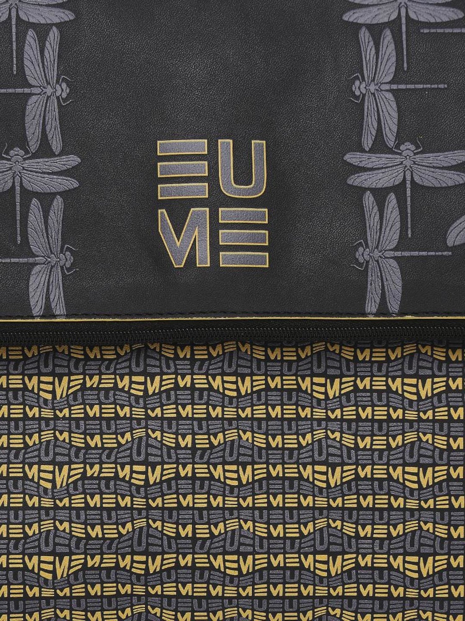 Eume Dragonfly Black Leather Printed Laptop Sleeve