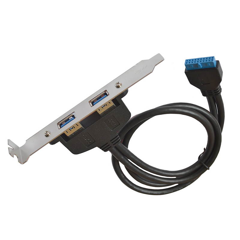 50cm Dual Port USB 3.0 to Motherboard Mainboard 20pin Header Adapter Cable w/ Rear PCI Bracket Panel,20-pins to 2 X USB A Female