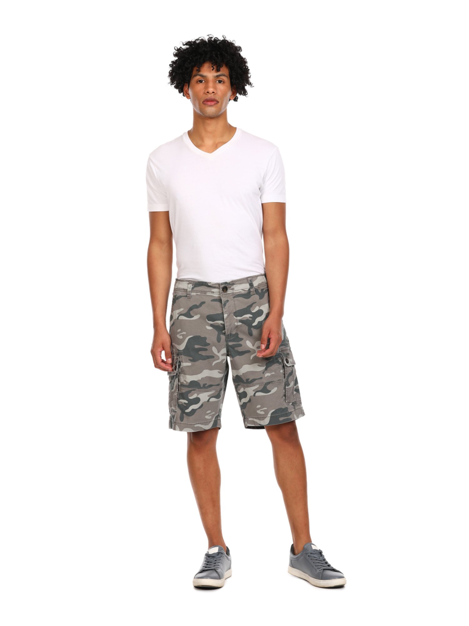 Aeropostale Grey Cotton Regular Fit Camouflage Cargo Shorts